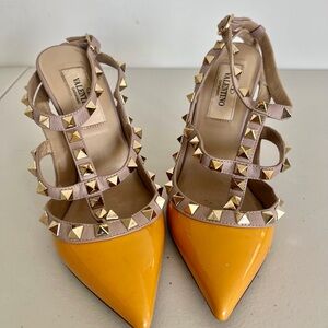 Valentino Yellow Heels with Gold Studs
